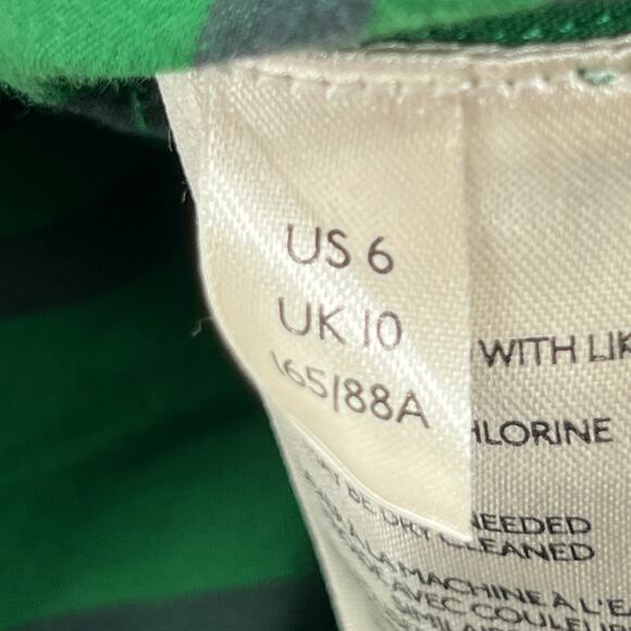 MAEVE ANTHROPOLOGIE Shirt 6 Striped Button Up Roll Tab Cottagecore Cotton Green - Picture 12 of 16